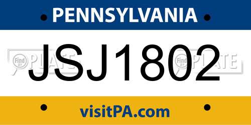 JSJ1802 Pennsylvania License Plate