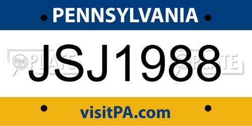 JSJ1988 Pennsylvania License Plate