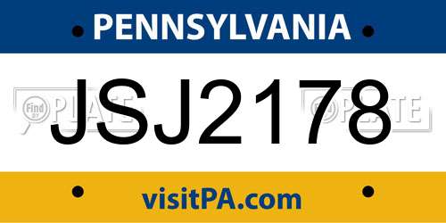JSJ2178 Pennsylvania License Plate