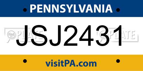 JSJ2431 Pennsylvania License Plate