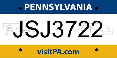 JSJ3722 Pennsylvania License Plate