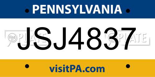 JSJ4837 Pennsylvania License Plate