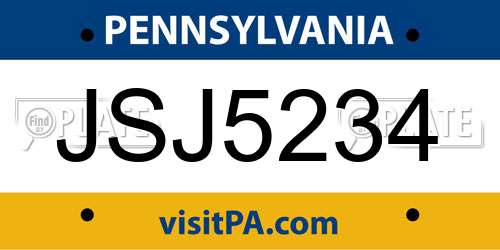 JSJ5234 Pennsylvania License Plate