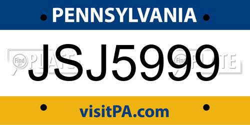 JSJ5999 Pennsylvania License Plate