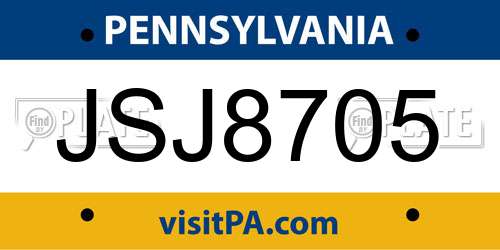 JSJ8705 Pennsylvania License Plate