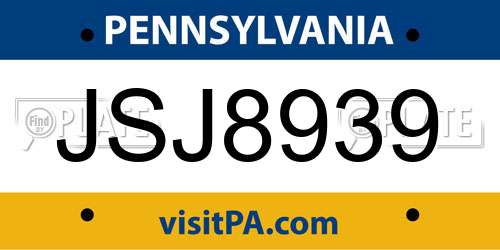 JSJ8939 Pennsylvania License Plate
