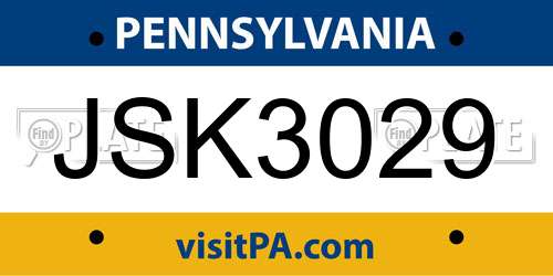 JSK3029 Pennsylvania License Plate
