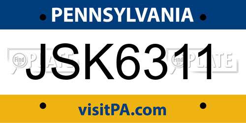 JSK6311 Pennsylvania License Plate