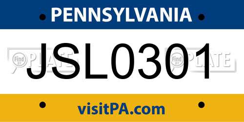 JSL0301 Pennsylvania License Plate