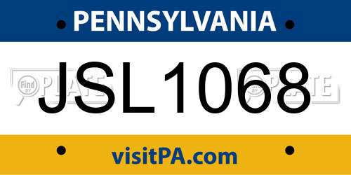 JSL1068 Pennsylvania License Plate
