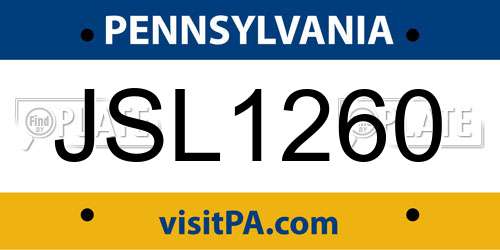 JSL1260 Pennsylvania License Plate