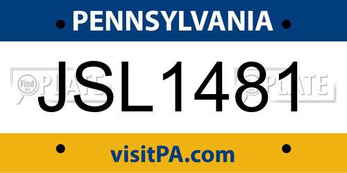 JSL1481 Pennsylvania License Plate