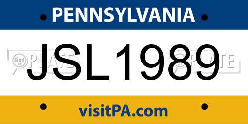 JSL1989 Pennsylvania License Plate