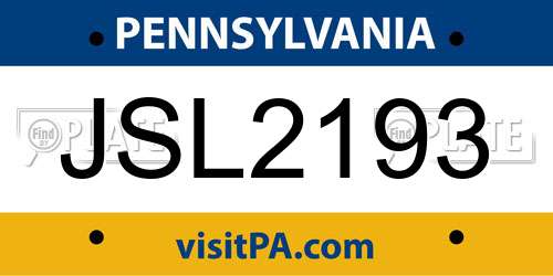 JSL2193 Pennsylvania License Plate