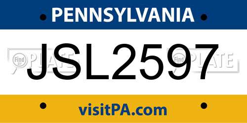 JSL2597 Pennsylvania License Plate