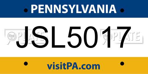 JSL5017 Pennsylvania License Plate