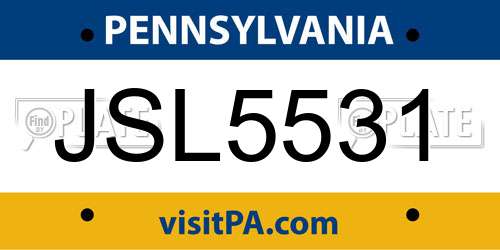 JSL5531 Pennsylvania License Plate