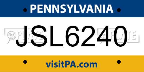 JSL6240 Pennsylvania License Plate
