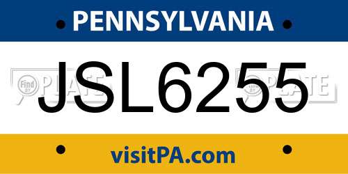JSL6255 Pennsylvania License Plate