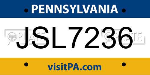 JSL7236 Pennsylvania License Plate