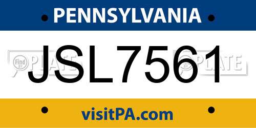 JSL7561 Pennsylvania License Plate
