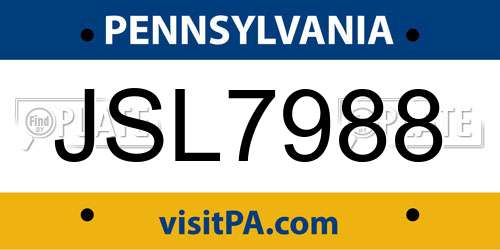 JSL7988 Pennsylvania License Plate