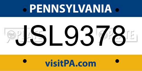 JSL9378 Pennsylvania License Plate
