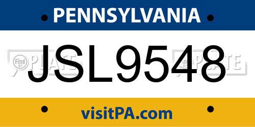 JSL9548 Pennsylvania License Plate