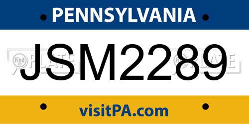 JSM2289 Pennsylvania License Plate