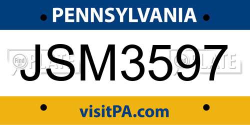JSM3597 Pennsylvania License Plate