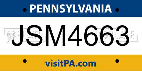 JSM4663 Pennsylvania License Plate