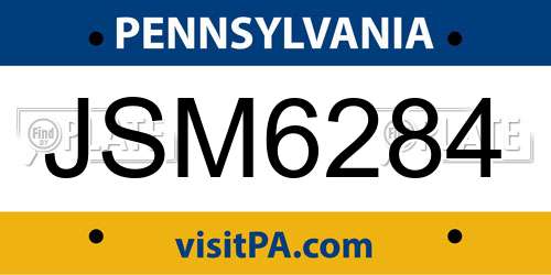 JSM6284 Pennsylvania License Plate