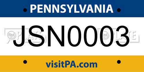 JSN0003 Pennsylvania License Plate