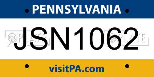 JSN1062 Pennsylvania License Plate