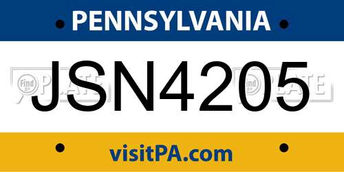 JSN4205 Pennsylvania License Plate