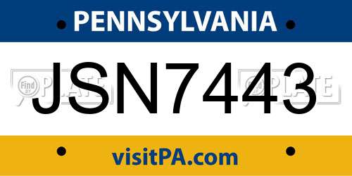 JSN7443 Pennsylvania License Plate
