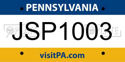 JSP1003 Pennsylvania License Plate