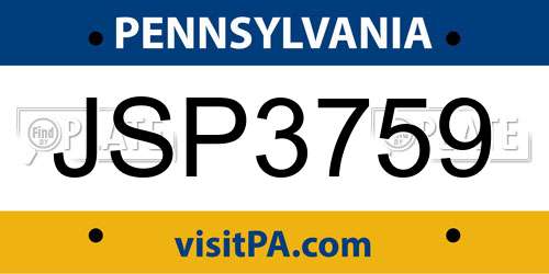 JSP3759 Pennsylvania License Plate