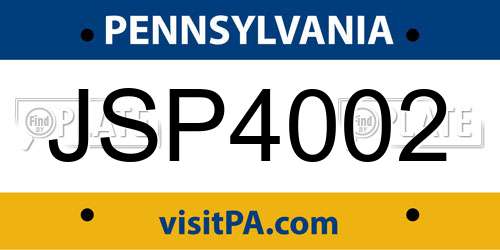 JSP4002 Pennsylvania License Plate