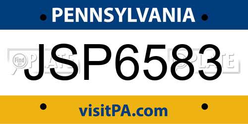 JSP6583 Pennsylvania License Plate