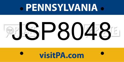 JSP8048 Pennsylvania License Plate