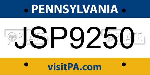 JSP9250 Pennsylvania License Plate