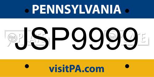 JSP9999 Pennsylvania License Plate