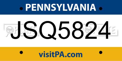 JSQ5824 Pennsylvania License Plate