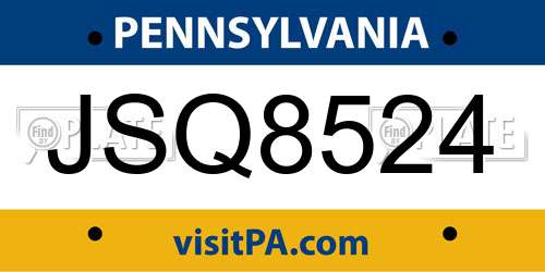 JSQ8524 Pennsylvania License Plate