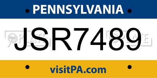 JSR7489 Pennsylvania License Plate