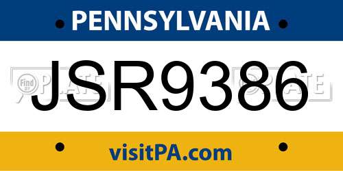 JSR9386 Pennsylvania License Plate