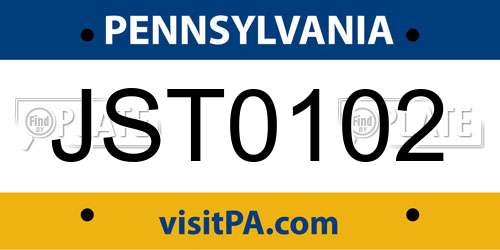 JST0102 Pennsylvania License Plate