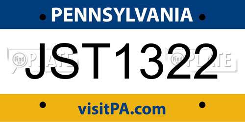 JST1322 Pennsylvania License Plate
