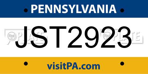 JST2923 Pennsylvania License Plate